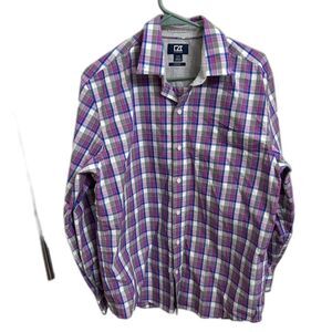 🔥Cutter & Buck Mens Long Sleeve Plaid Button Down Shirt Size Medium Easy Care🔥